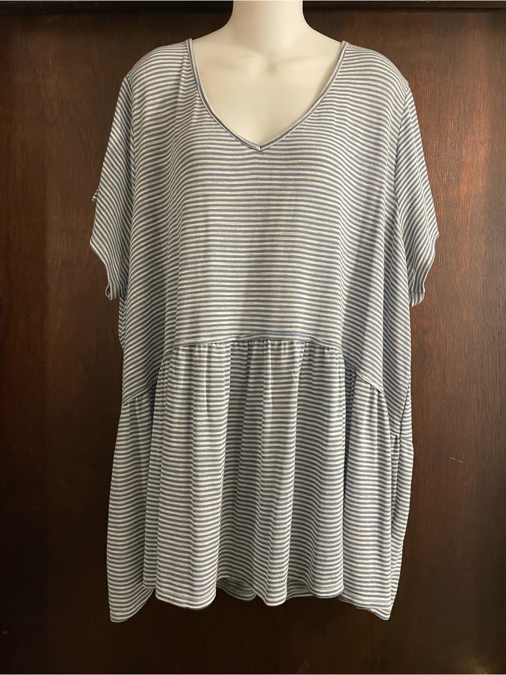 Cupio Brand Women's size 3X NWT Blue & Gray Striped Tunic Top Babydoll Style
